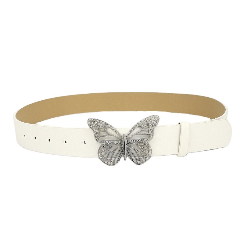 Wholesale PU Leather Vintage Alloy Butterfly Buckle Belts Girl's Rhinestone Crystal Punk Belt Fashion Women's Dresses Decoration