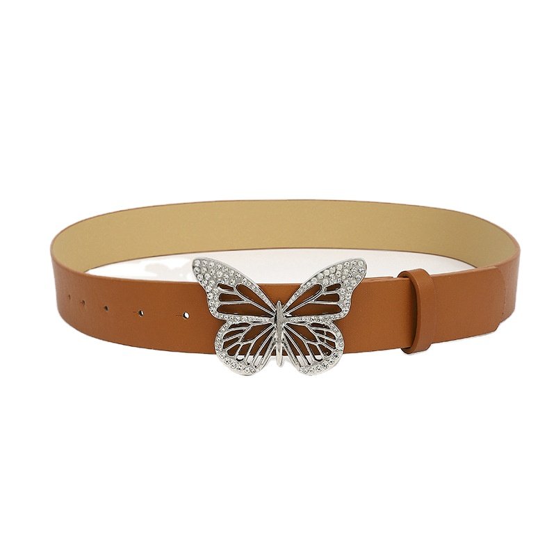Wholesale PU Leather Vintage Alloy Butterfly Buckle Belts Girl's Rhinestone Crystal Punk Belt Fashion Women's Dresses Decoration