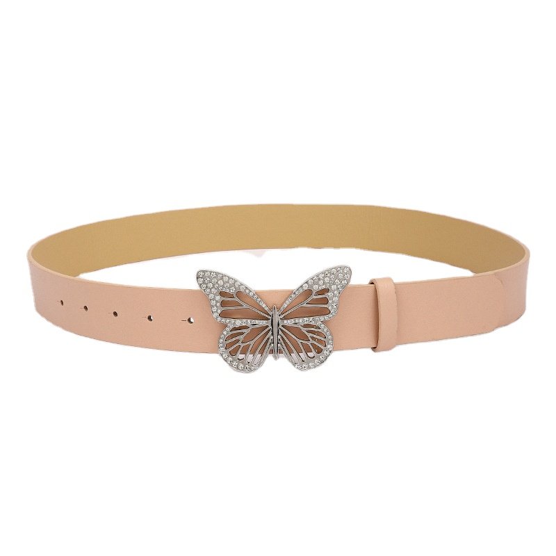 Wholesale PU Leather Vintage Alloy Butterfly Buckle Belts Girl's Rhinestone Crystal Punk Belt Fashion Women's Dresses Decoration