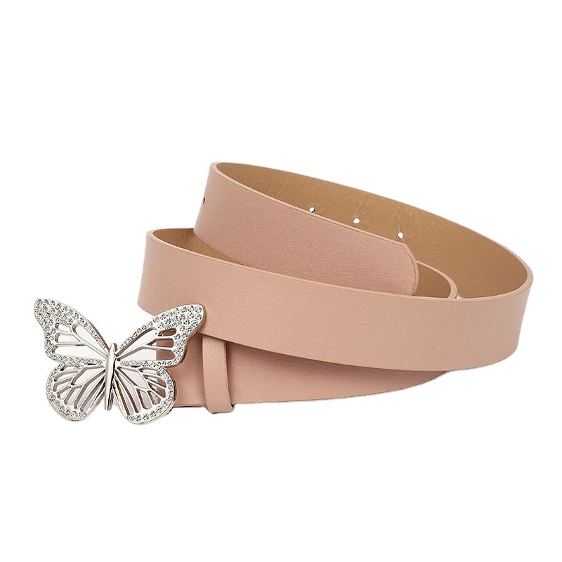 Wholesale PU Leather Vintage Alloy Butterfly Buckle Belts Girl's Rhinestone Crystal Punk Belt Fashion Women's Dresses Decoration