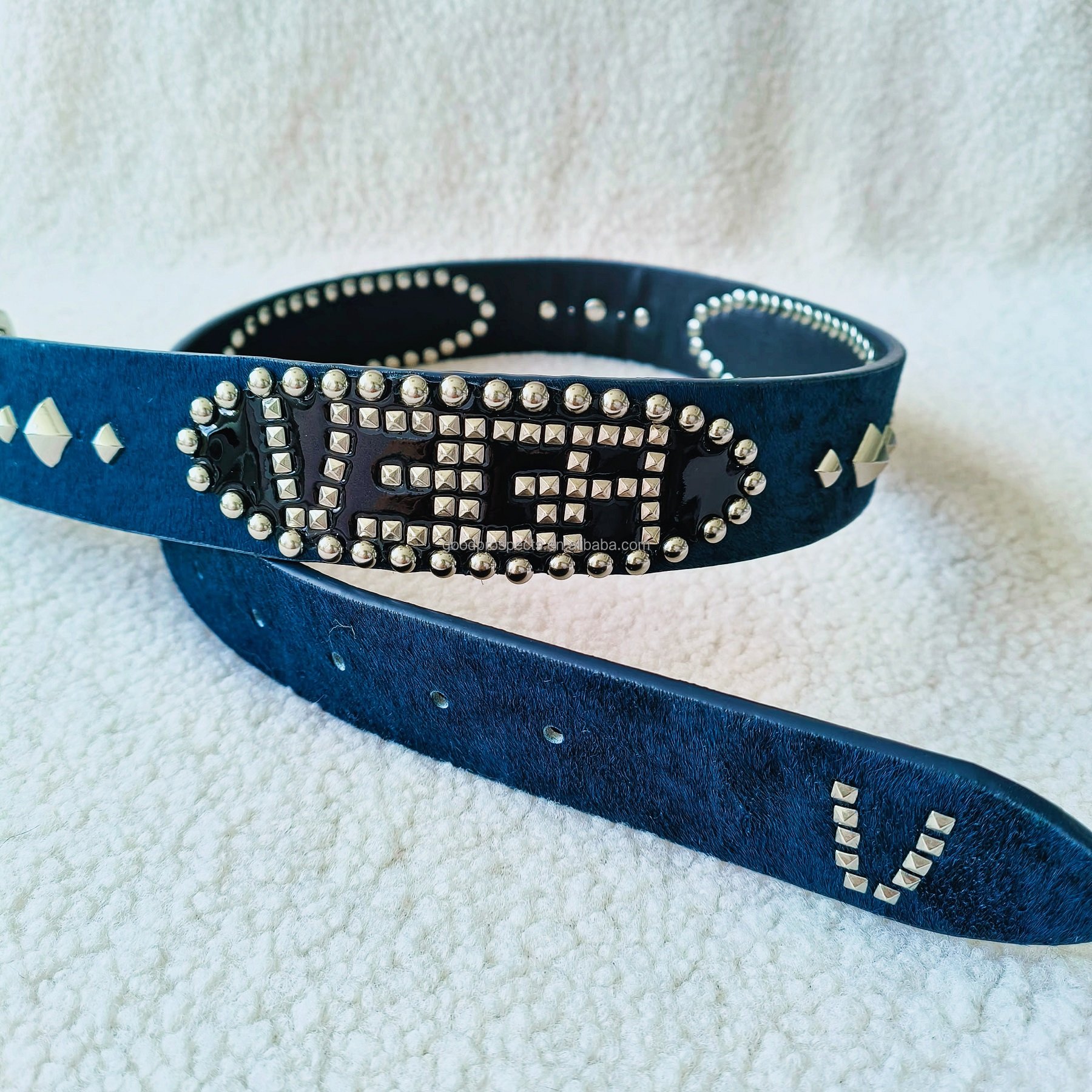 Fashion Design Rivet Studs and Horse Hair Belt Women's Jeans Belt Spikes belt Black Genuine Leather With Zinc Alloy Buckle