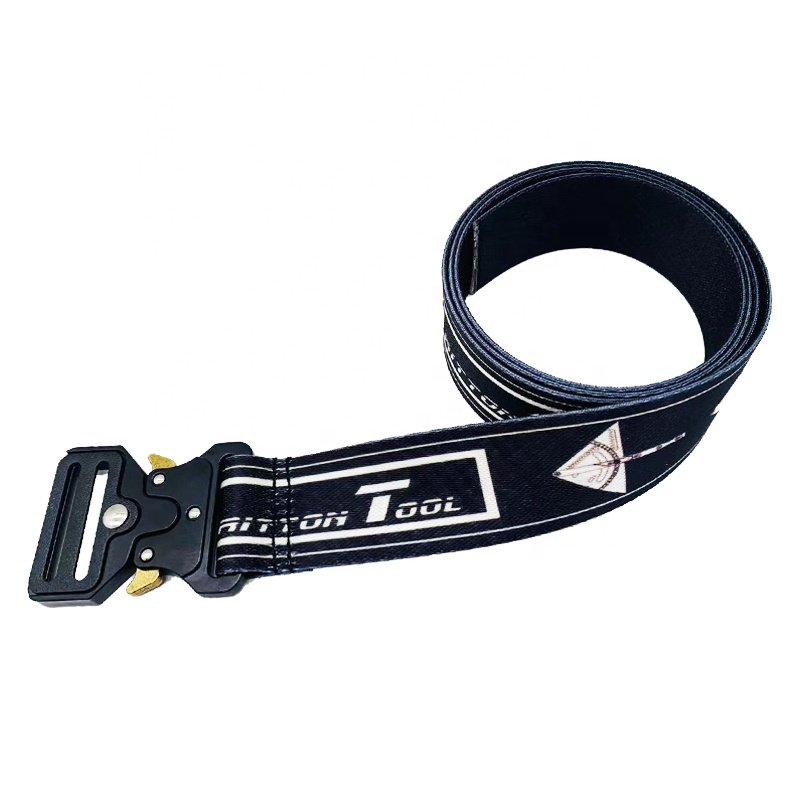 1.5 Inch Small MOQ Wholesale Custom Jacquard Logo Men Outdoor Tactical Woven Nylon Canvas Belt Quick Release Metal Buckle Belts