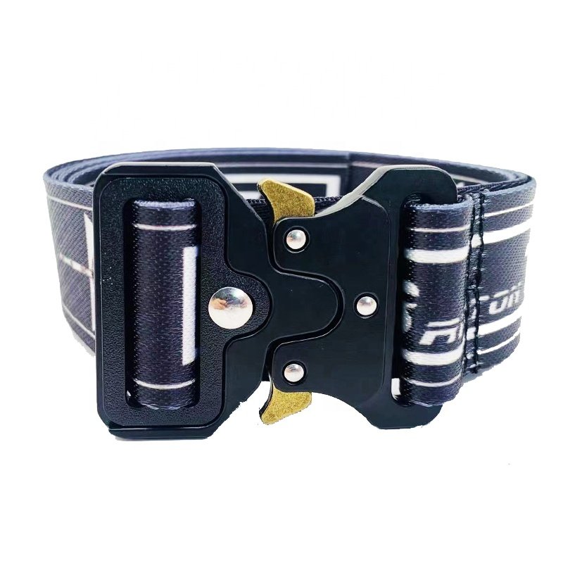 1.5 Inch Small MOQ Wholesale Custom Jacquard Logo Men Outdoor Tactical Woven Nylon Canvas Belt Quick Release Metal Buckle Belts