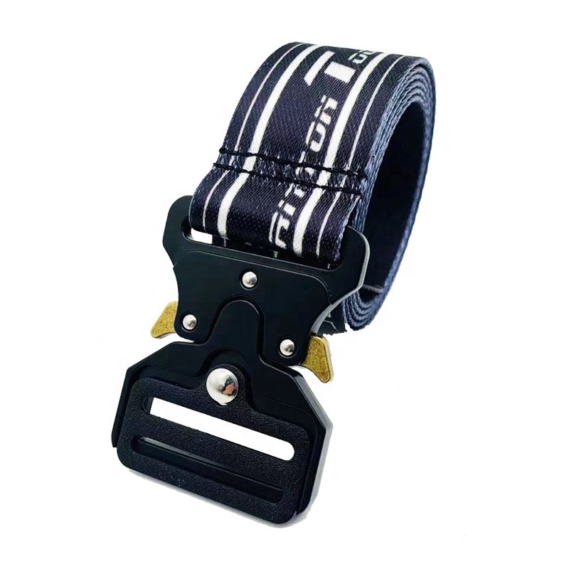 1.5 Inch Small MOQ Wholesale Custom Jacquard Logo Men Outdoor Tactical Woven Nylon Canvas Belt Quick Release Metal Buckle Belts
