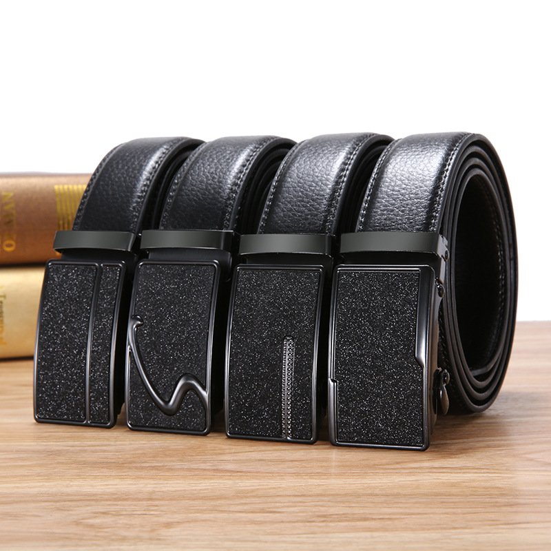Own Factory Customized Business Pants Belt PU Leather Frosted Automatic Buckle Casual Belt Litchi Pattern Men's Belt