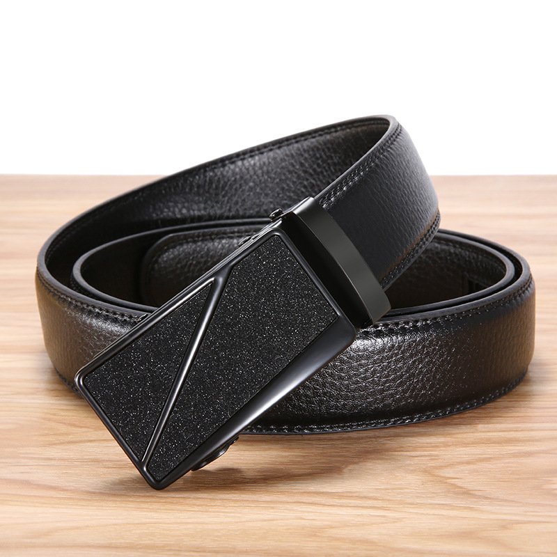 Own Factory Customized Business Pants Belt PU Leather Frosted Automatic Buckle Casual Belt Litchi Pattern Men's Belt