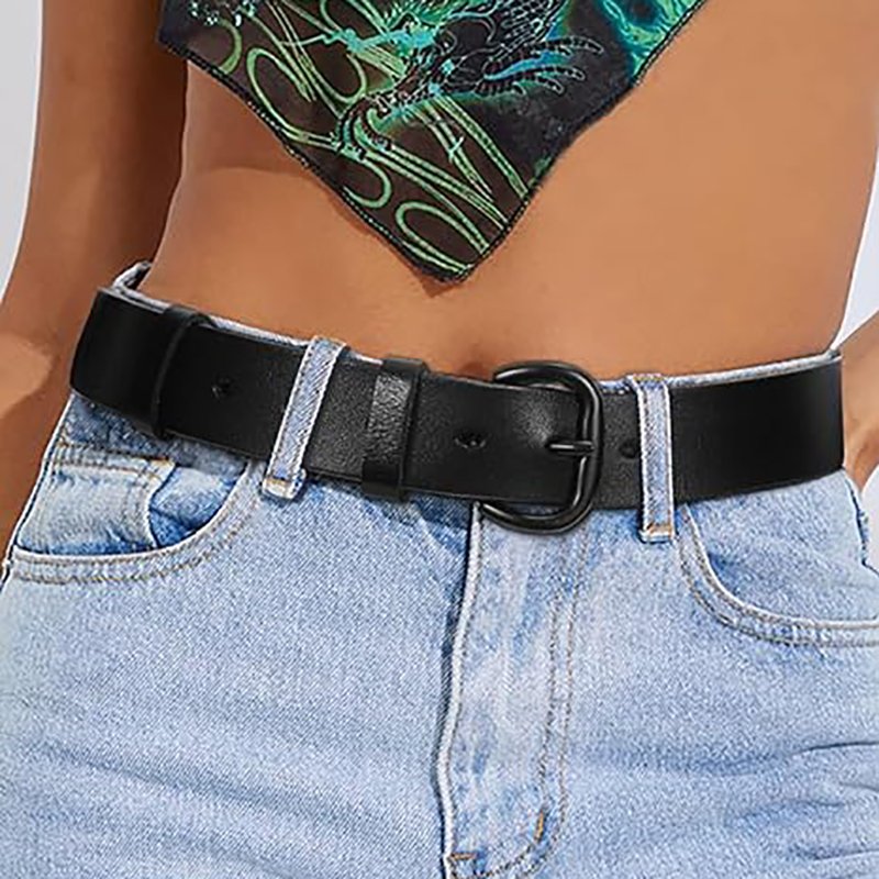 Women Leather Belt for Jeans Pants Dresses Black Ladies Waist Belt with Pin Buckle