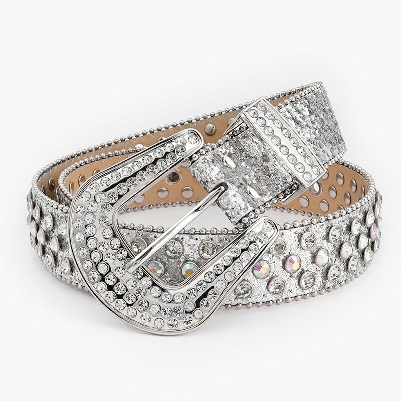 West cowgirl Ladies New popular Punk Jeans Belt with Pin Buckle European Style Fashionable Rhinestone PU Belts