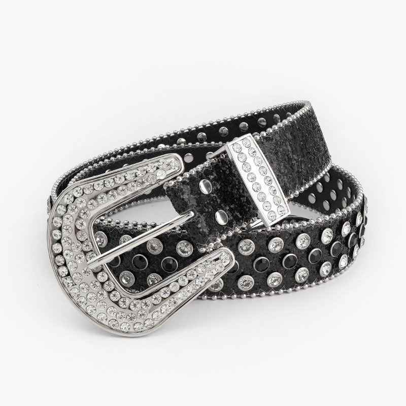 West cowgirl Ladies New popular Punk Jeans Belt with Pin Buckle European Style Fashionable Rhinestone PU Belts
