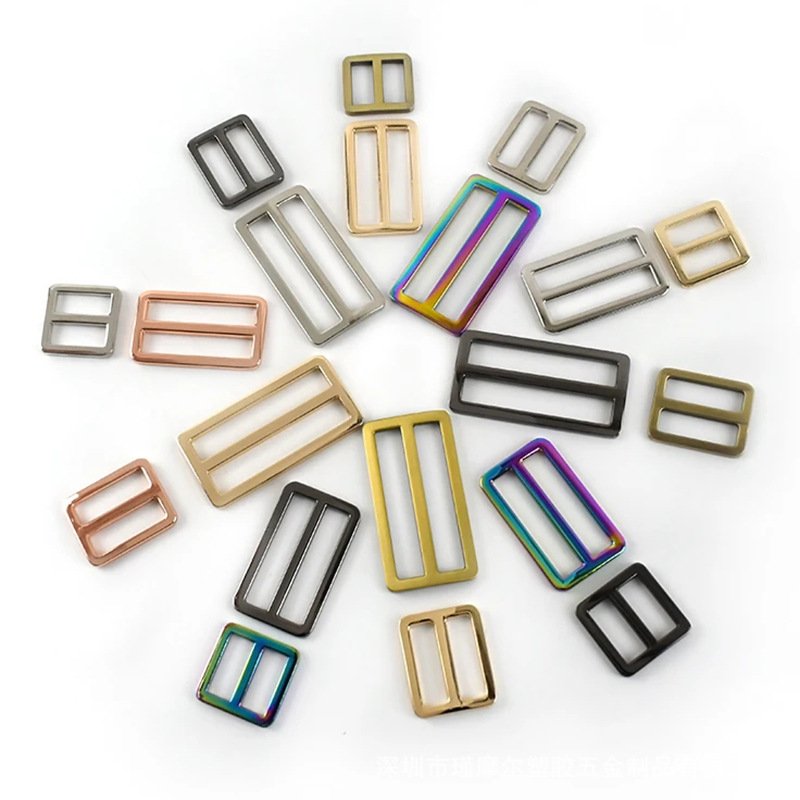 Various shape bag accessories leather hardware metal square ring square wire buckles strap adjustable buckle metal slide buckles