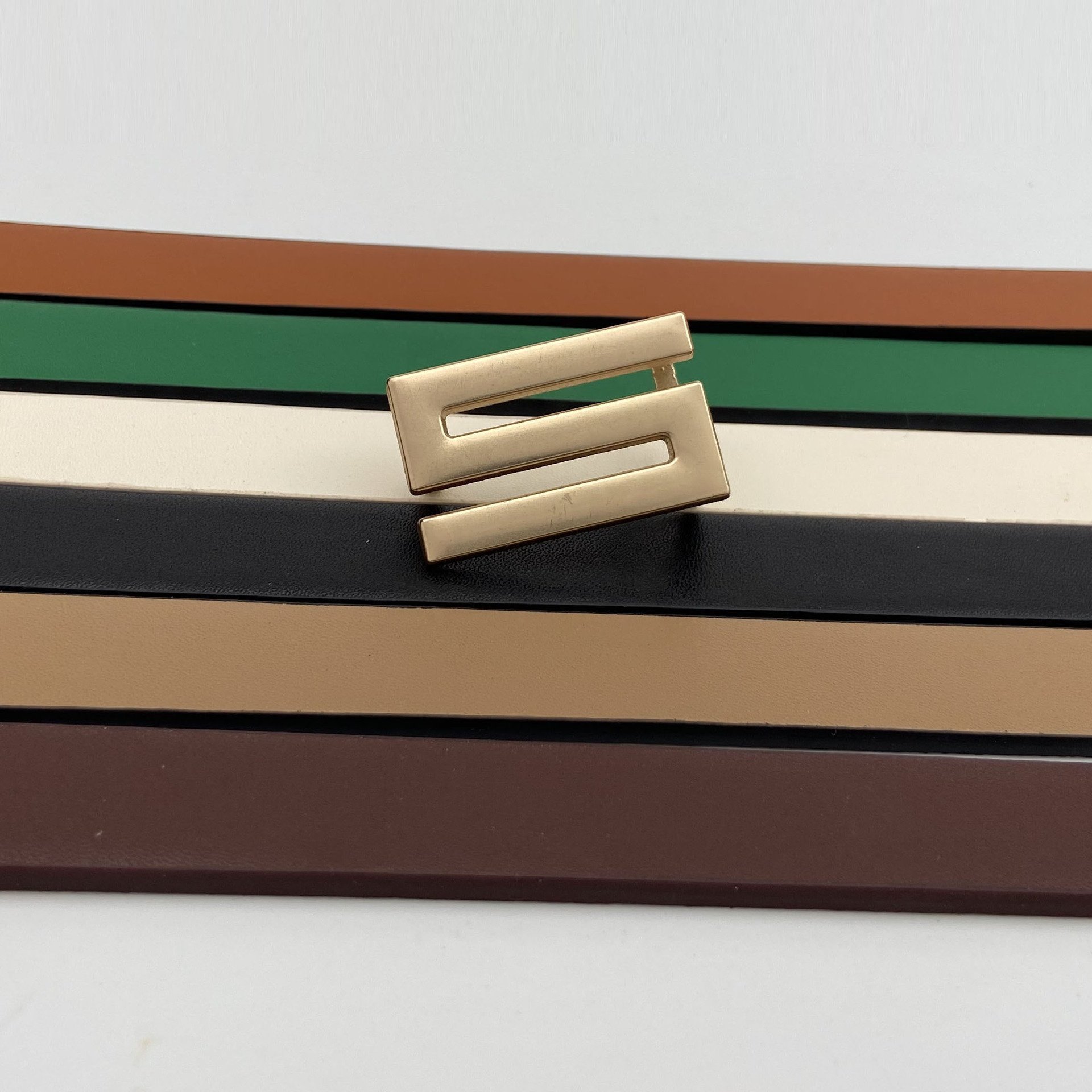 Casual Decorative Suit Dress Multi-color Fake Faux Golden S Buckle PU Leather Thin Belt for Ladies