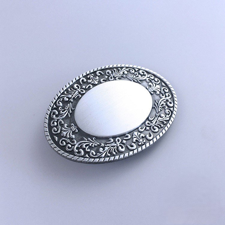 Vintage Plate Small Blank Pattern Custom Western Style Belt Buckle Oval Border Belt Buckle for Men Women