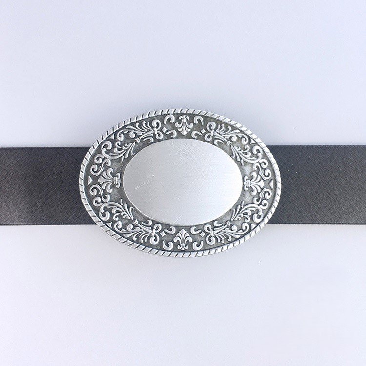 Vintage Plate Small Blank Pattern Custom Western Style Belt Buckle Oval Border Belt Buckle for Men Women