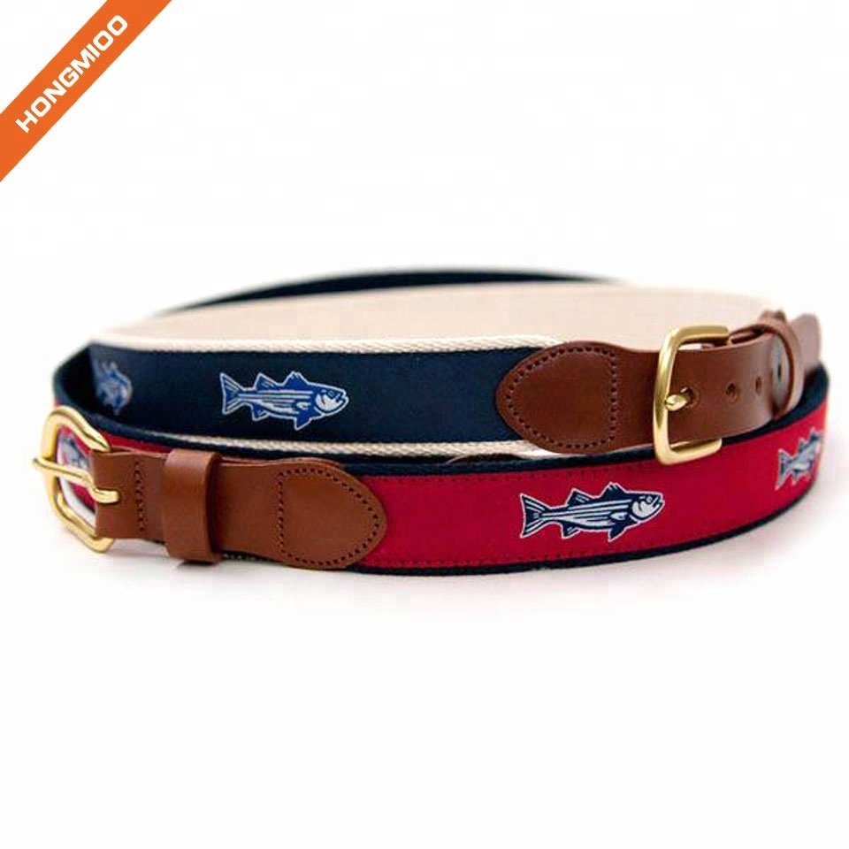 Mix Different Boats Cotton Strap Mens Colorful Brass Buckle Ribbon Belt