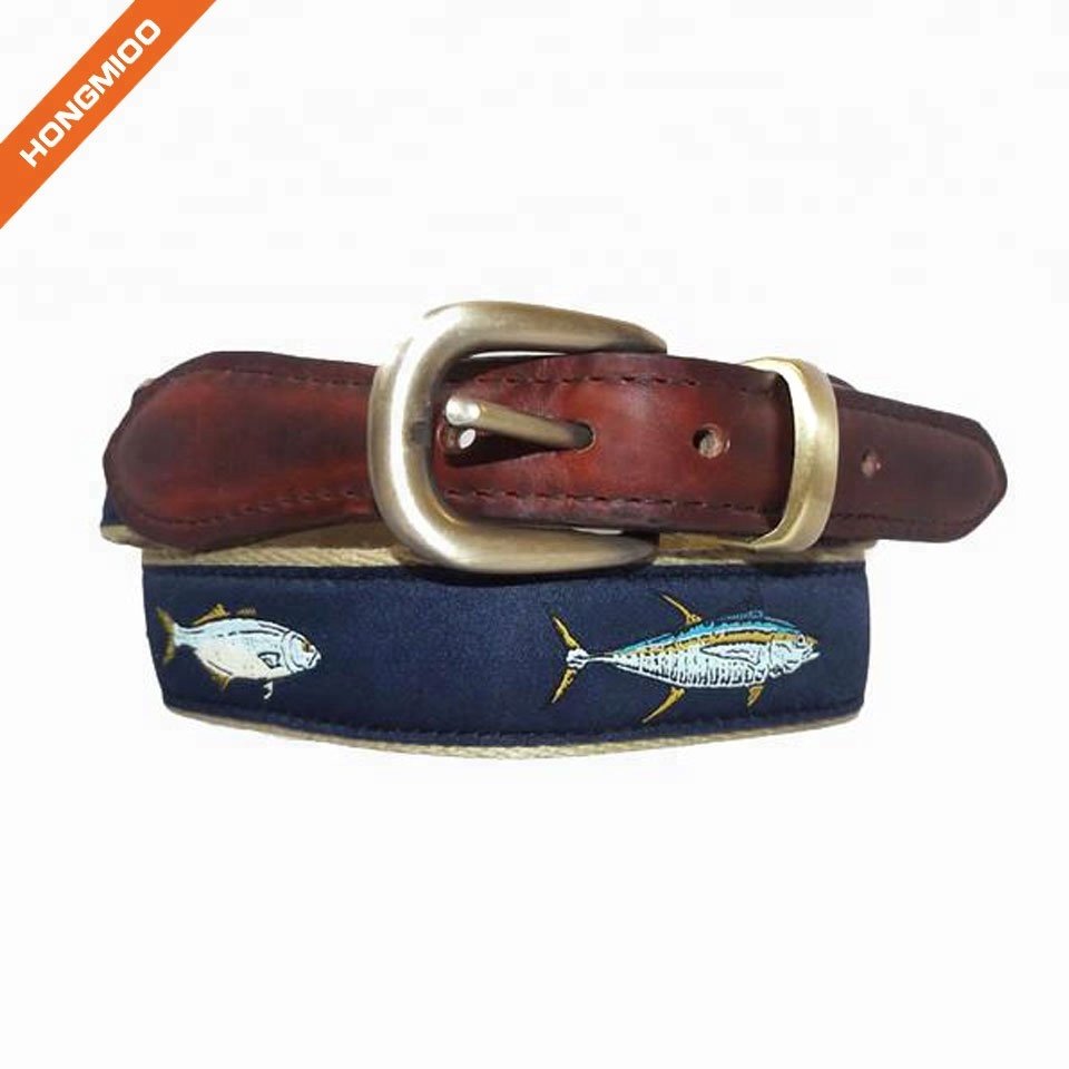 Mix Different Boats Cotton Strap Mens Colorful Brass Buckle Ribbon Belt
