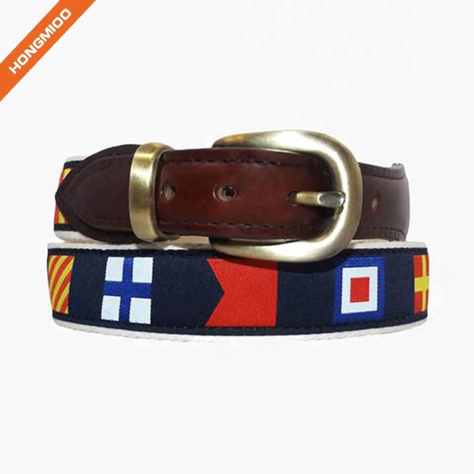 Mix Different Boats Cotton Strap Mens Colorful Brass Buckle Ribbon Belt