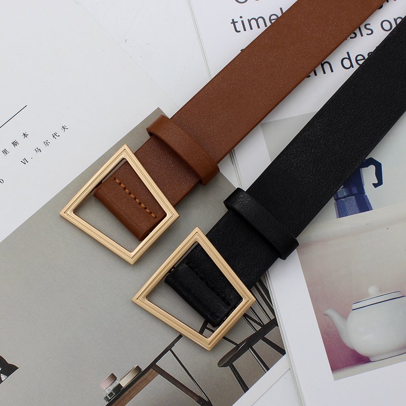 Women PU Leather Wide Belt With Trapezoidal Buckle Student Retro Belt Women's Belts For Jeans Pants
