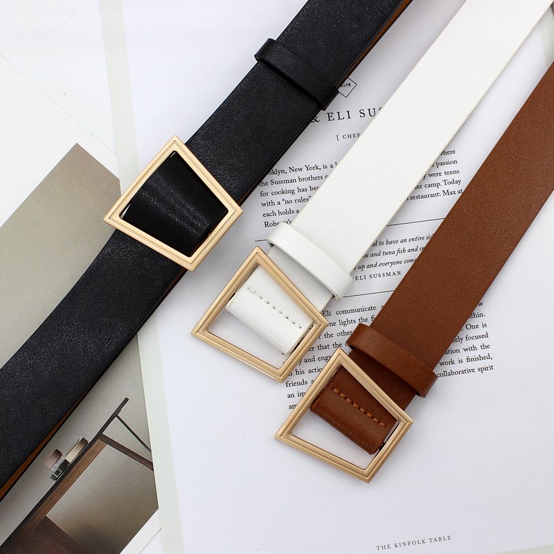 Women PU Leather Wide Belt With Trapezoidal Buckle Student Retro Belt Women's Belts For Jeans Pants