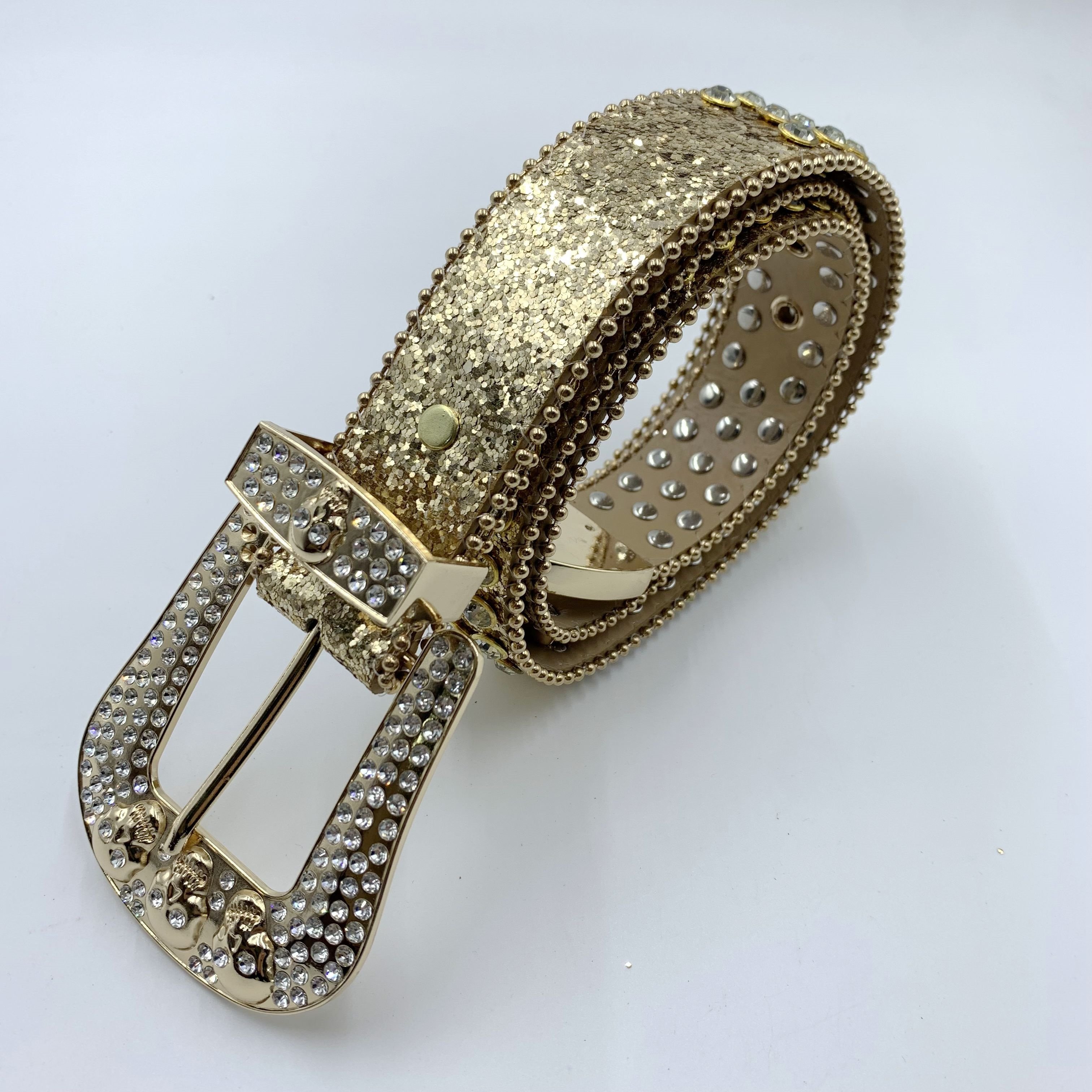 2023 New Fashion Bling Crystal Skull Head Belt with Alloy Diamond Rhinestone Buckle Cowboy Pu Western Men and Women Luxury 3.8cm