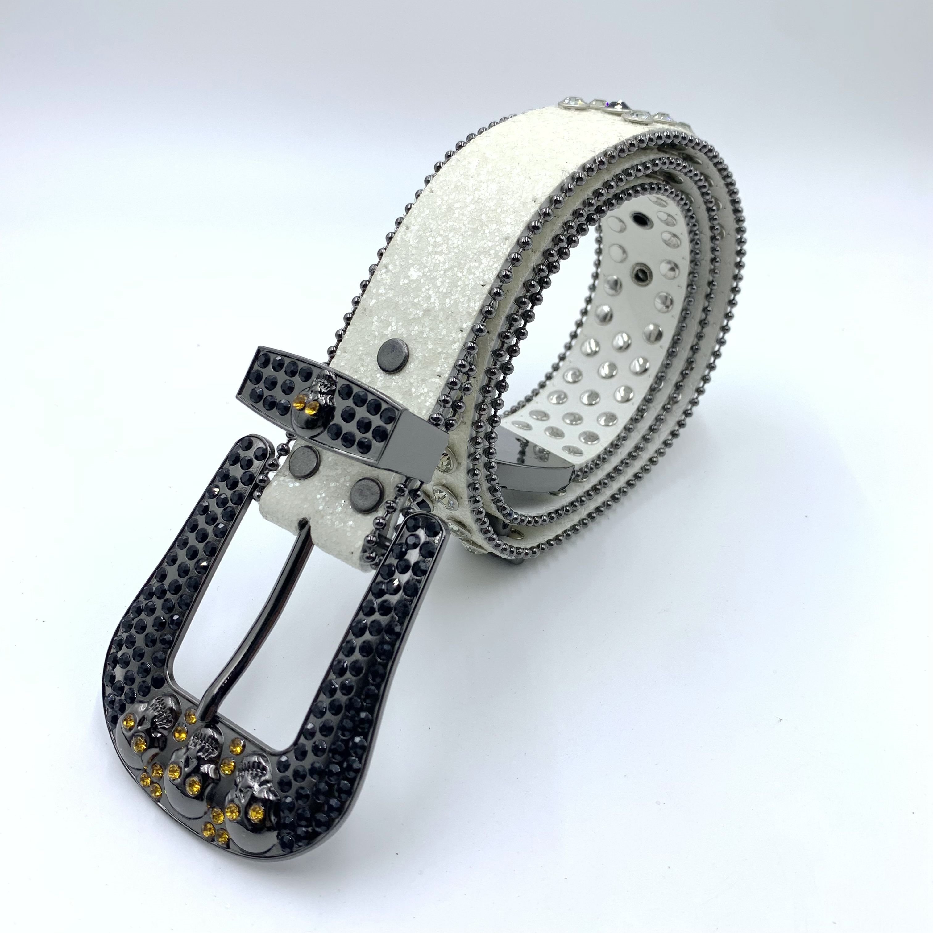 2023 New Fashion Bling Crystal Skull Head Belt with Alloy Diamond Rhinestone Buckle Cowboy Pu Western Men and Women Luxury 3.8cm