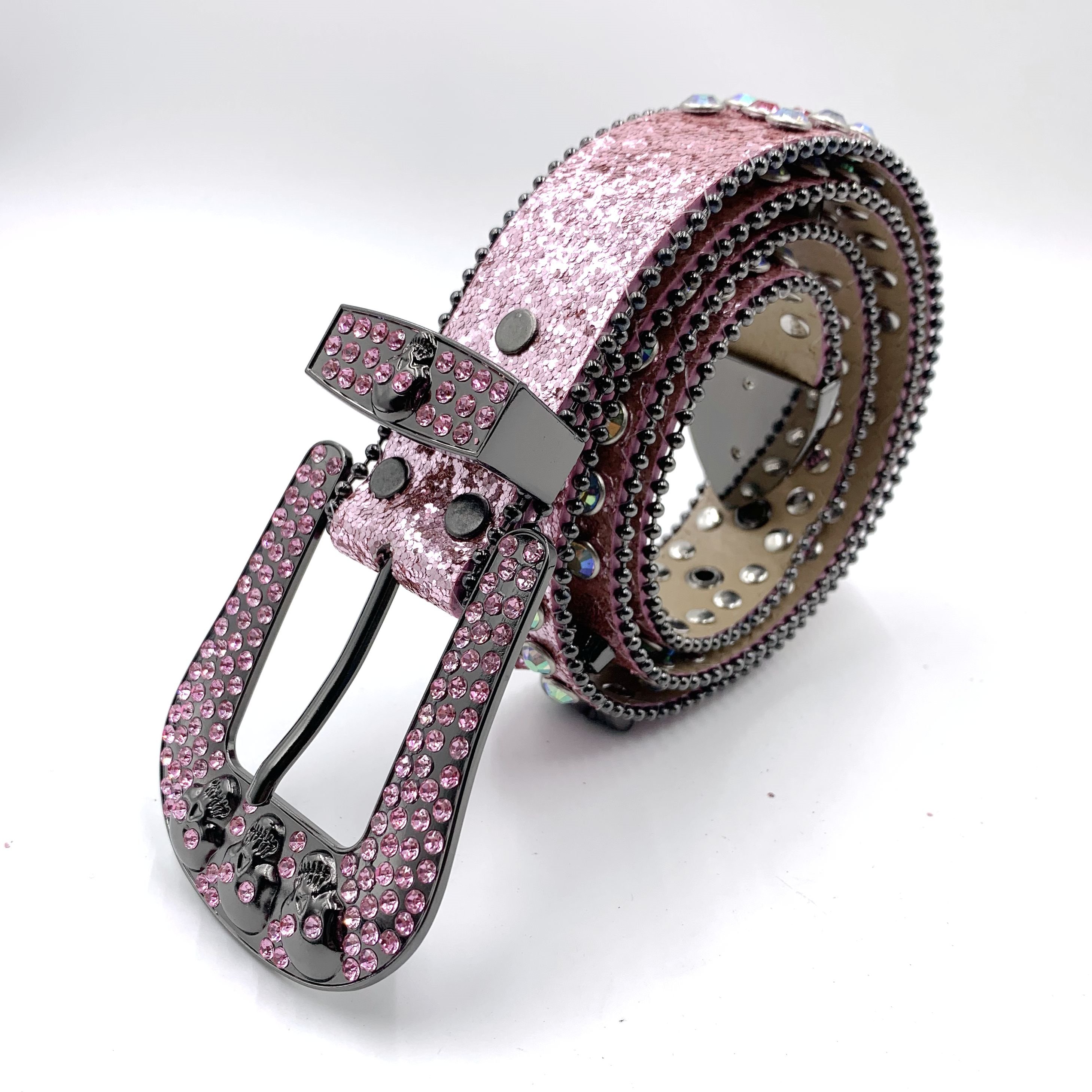 2023 New Fashion Bling Crystal Skull Head Belt with Alloy Diamond Rhinestone Buckle Cowboy Pu Western Men and Women Luxury 3.8cm