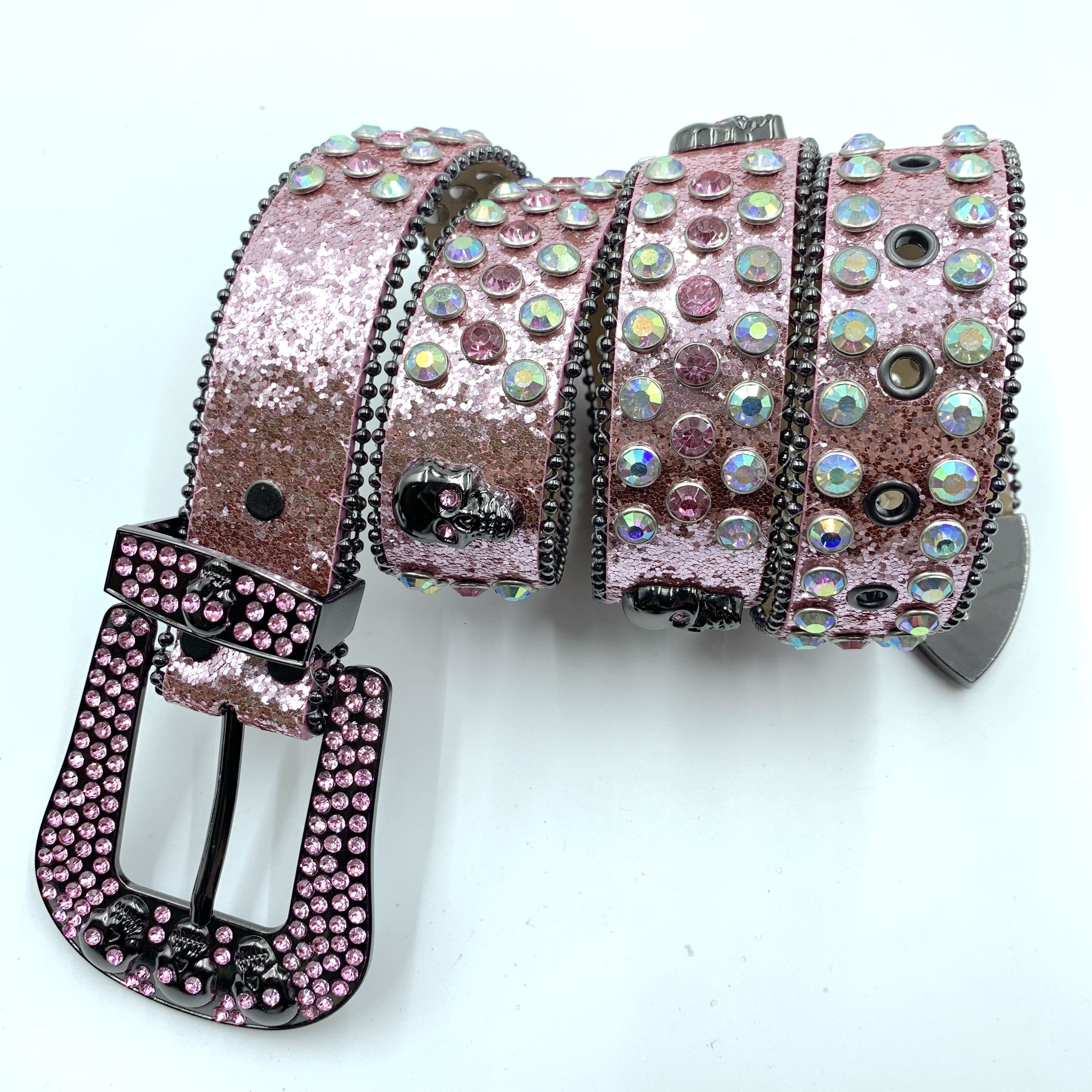 2023 New Fashion Bling Crystal Skull Head Belt with Alloy Diamond Rhinestone Buckle Cowboy Pu Western Men and Women Luxury 3.8cm