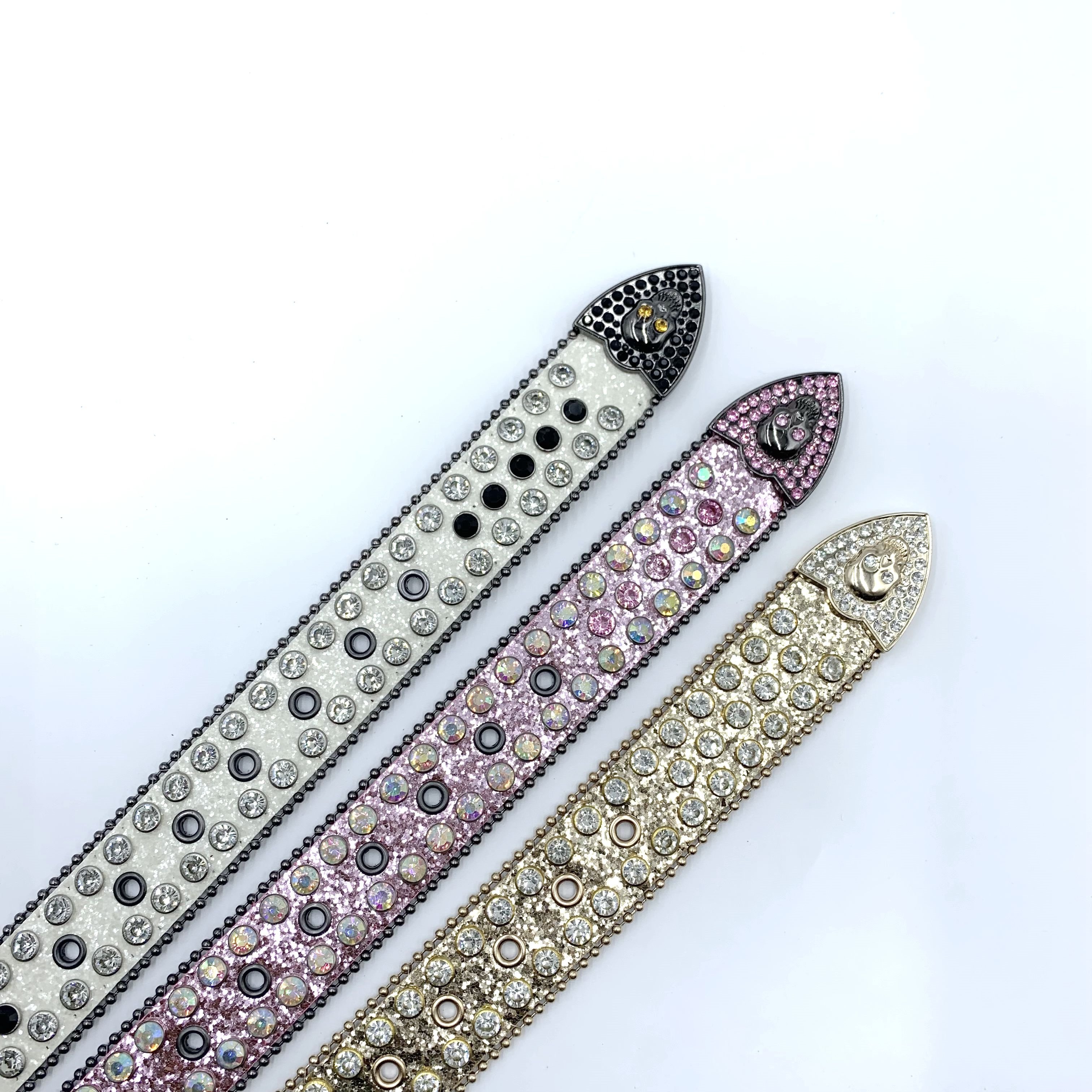 2023 New Fashion Bling Crystal Skull Head Belt with Alloy Diamond Rhinestone Buckle Cowboy Pu Western Men and Women Luxury 3.8cm