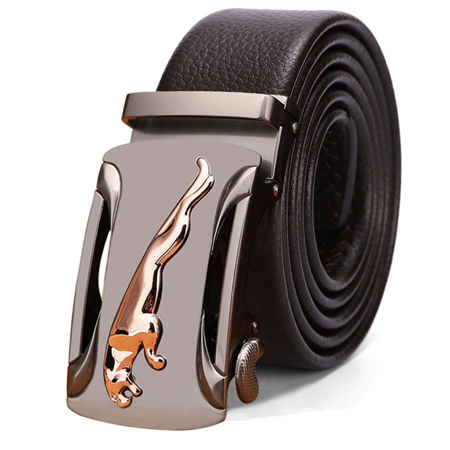 Men's belt cowhide leather automatic buckle belt, Leopard men's business belt, simple fashion waistband