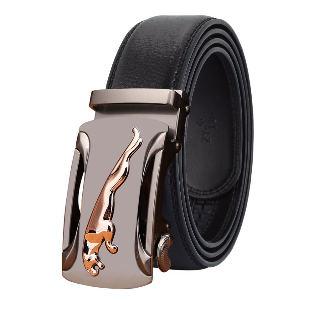Men's belt cowhide leather automatic buckle belt, Leopard men's business belt, simple fashion waistband