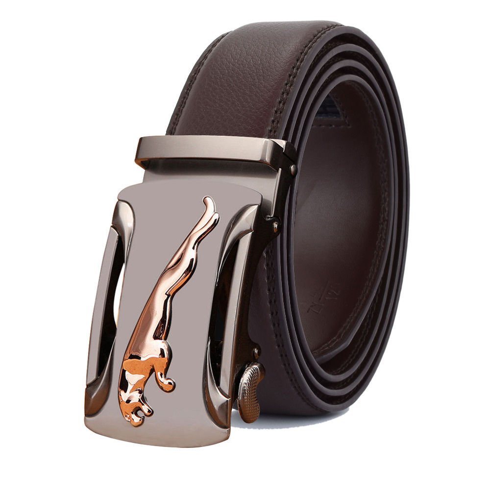 Men's belt cowhide leather automatic buckle belt, Leopard men's business belt, simple fashion waistband