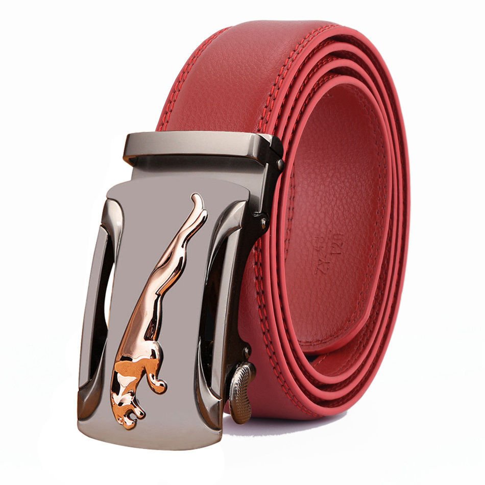Men's belt cowhide leather automatic buckle belt, Leopard men's business belt, simple fashion waistband