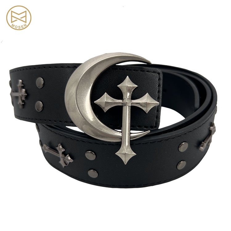 Kpop Rockstar Custom Leather Belt Silver Metal Big Letter Rhinestone Buckle for Woman