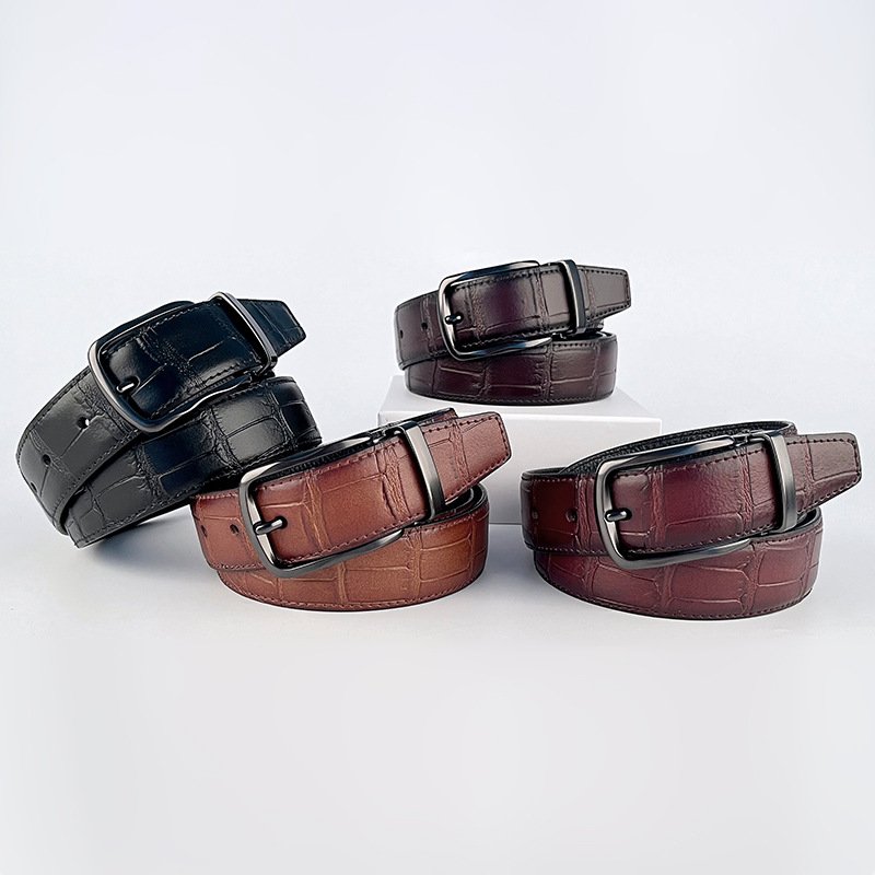 Newest Designs Top Quality Cowhide Belt Black Buckle Men Business Crocodile Pattern Full Leather Belts