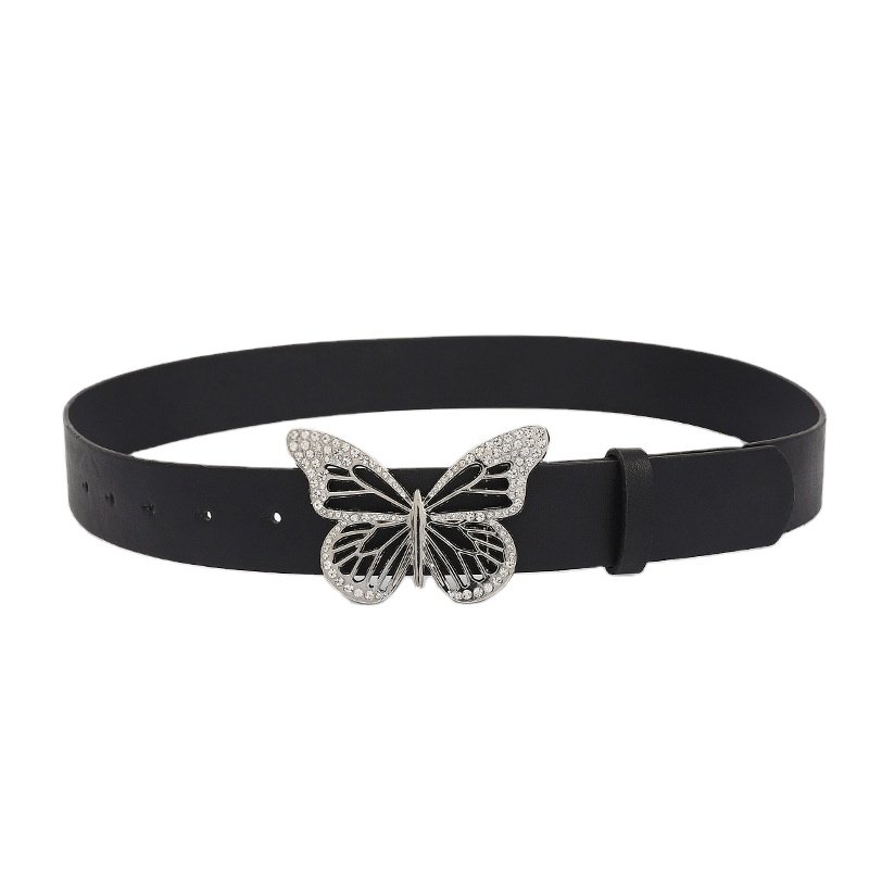 Wholesale PU Leather Vintage Alloy Butterfly Buckle Belts Girl's Rhinestone Crystal Punk Belt Fashion Women's Dresses Decoration