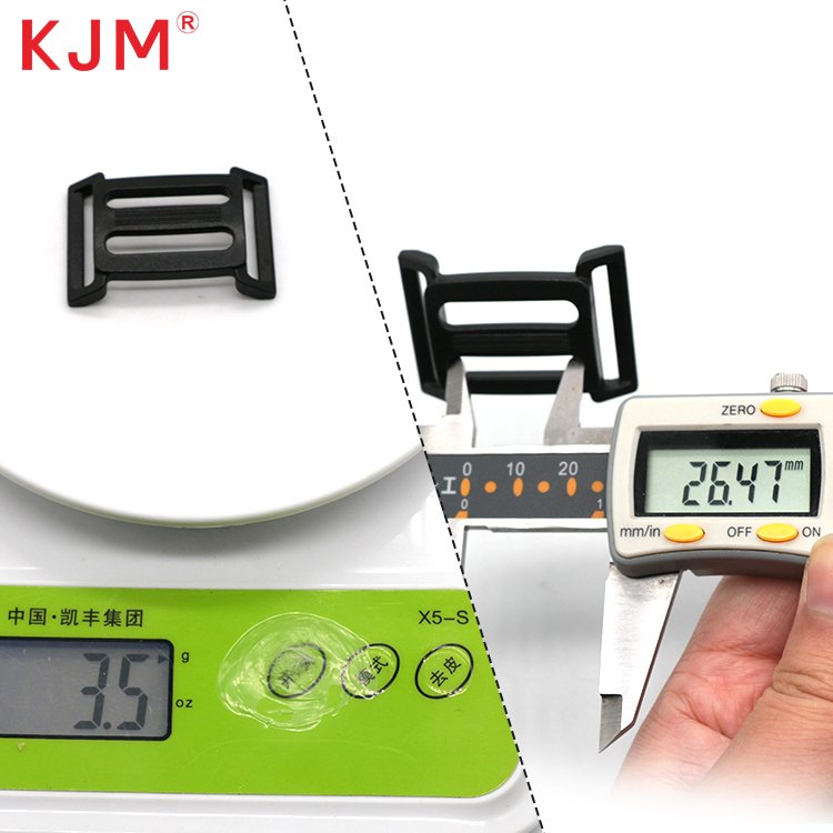 KJM Wholesale dual loop plastic 1 inch strap pom recycled plastic tri-glide buckle for backpack accessories