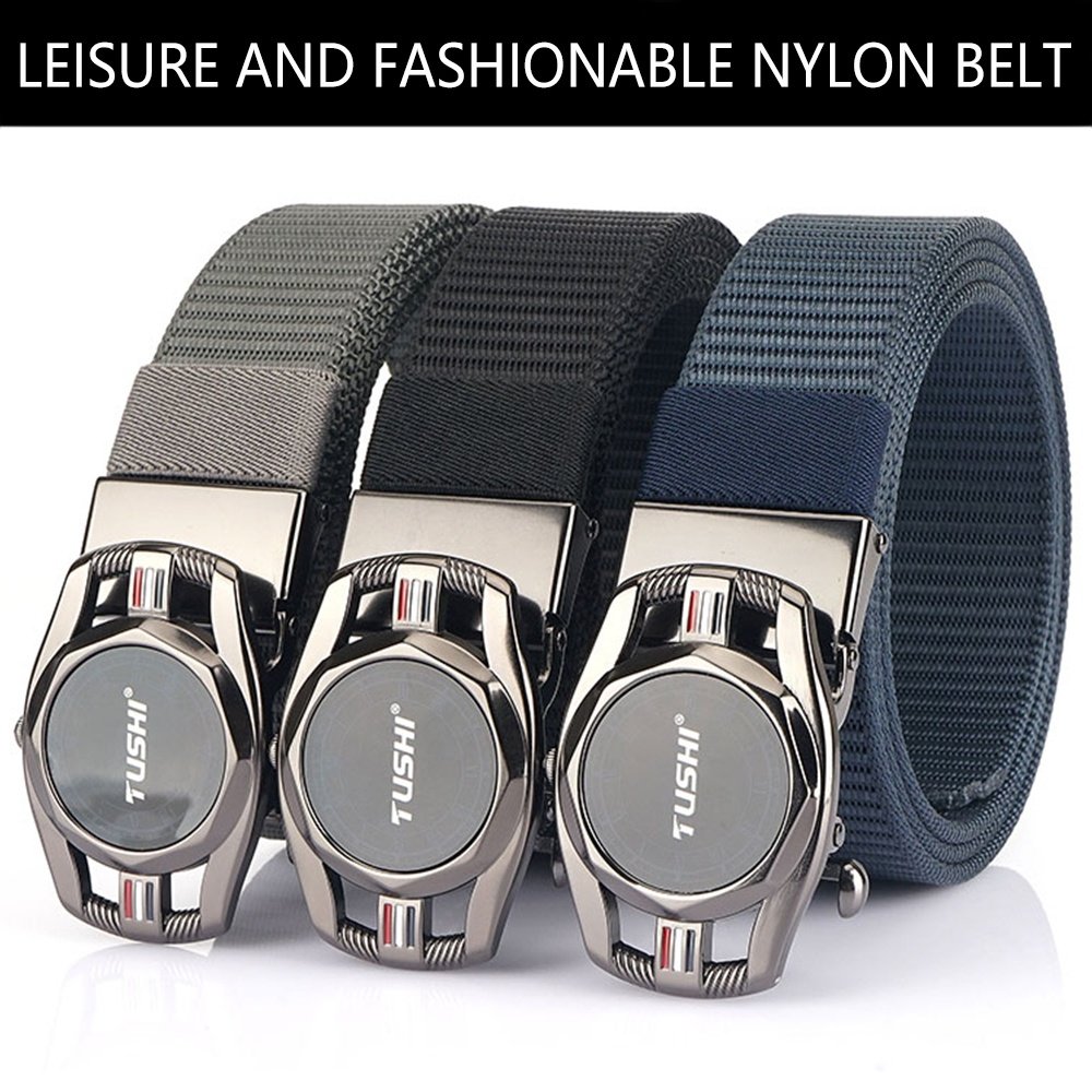 TUSHI high quality leather belt men's gift unisex fashion man belt metal automatic buckle Business Outdoor Nylon Fabric Belts