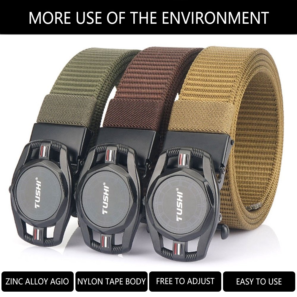 TUSHI high quality leather belt men's gift unisex fashion man belt metal automatic buckle Business Outdoor Nylon Fabric Belts