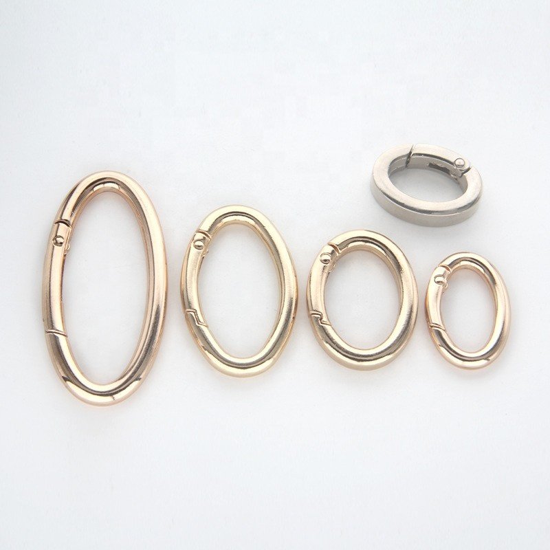 Factory price metal spring round carabiner open buckle metal rings handbag accessories spring ring
