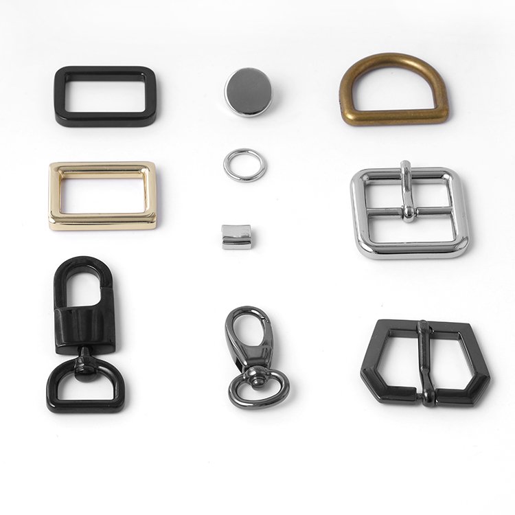 Snap hooks d ring metal buckle for handbag making hardware custom tri glide slide buckle square clasp for bags strap accessories