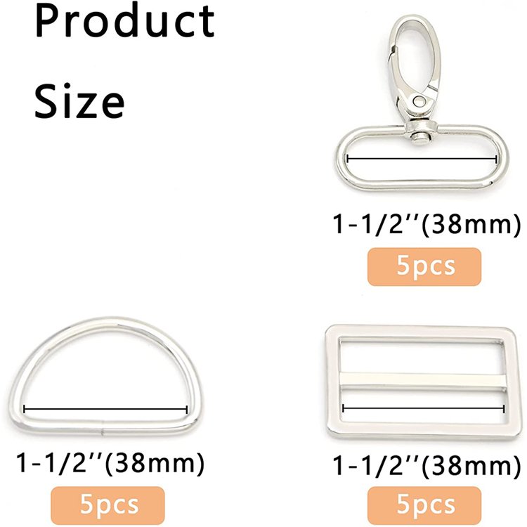 Snap hooks d ring metal buckle for handbag making hardware custom tri glide slide buckle square clasp for bags strap accessories