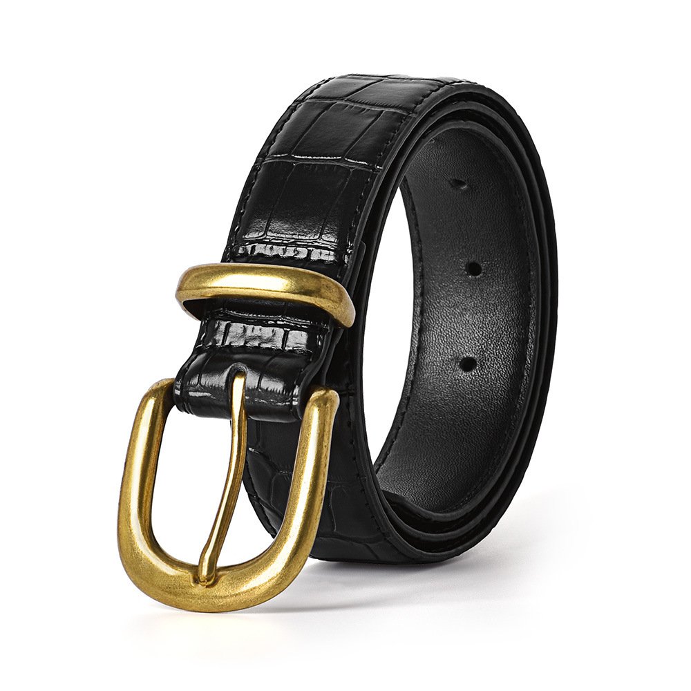 Fashionable woman leather belt luxury crocodile belt genuine leather woman pin buckle belt
