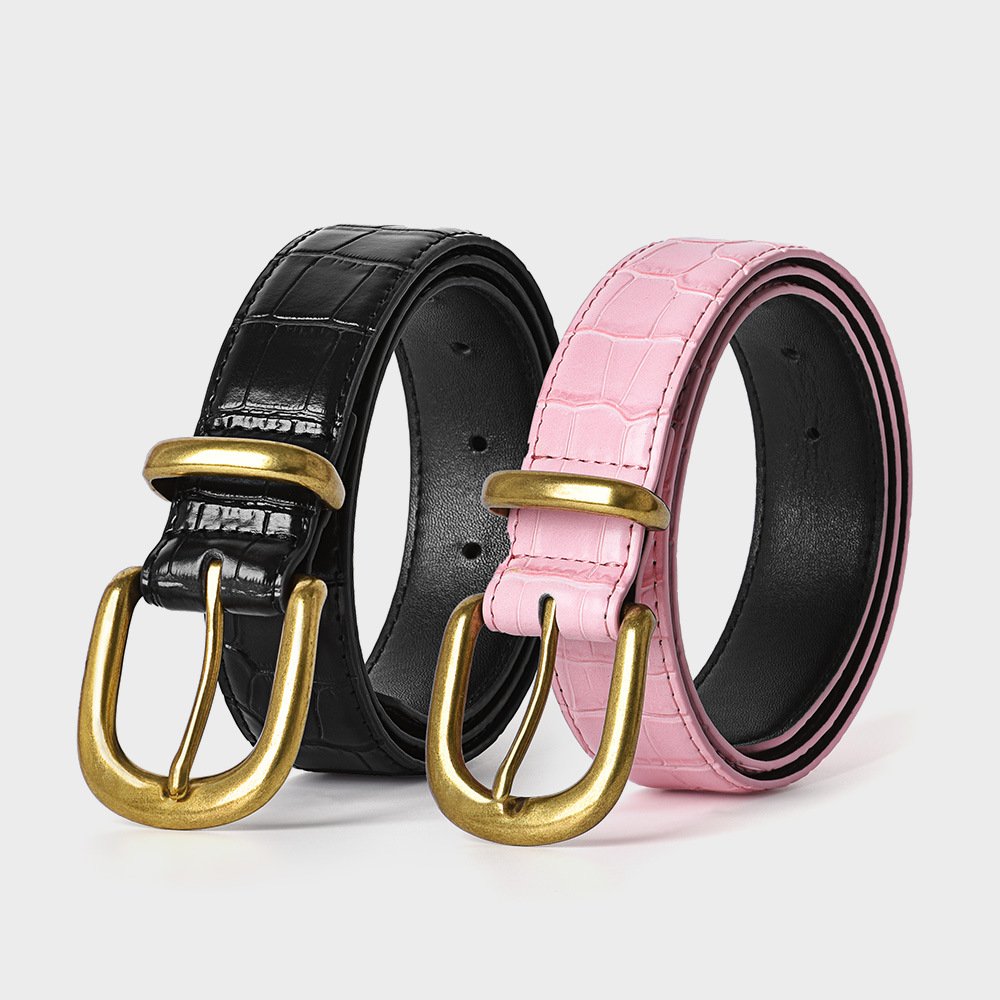 Fashionable woman leather belt luxury crocodile belt genuine leather woman pin buckle belt