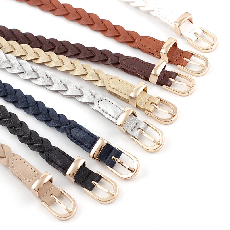 New Simple PU Women's Thin Twist Braided Belt Fashion all-match Pin Buckle Small Belt for Dress