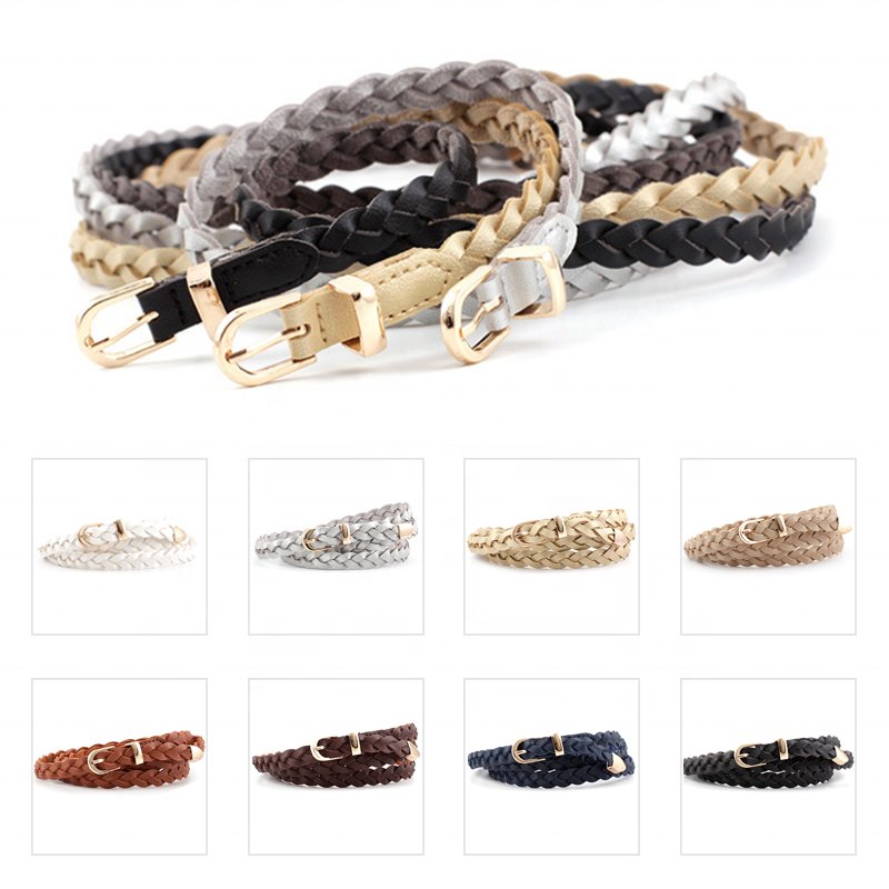 New Simple PU Women's Thin Twist Braided Belt Fashion all-match Pin Buckle Small Belt for Dress