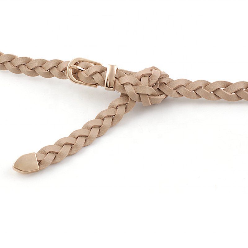 New Simple PU Women's Thin Twist Braided Belt Fashion all-match Pin Buckle Small Belt for Dress