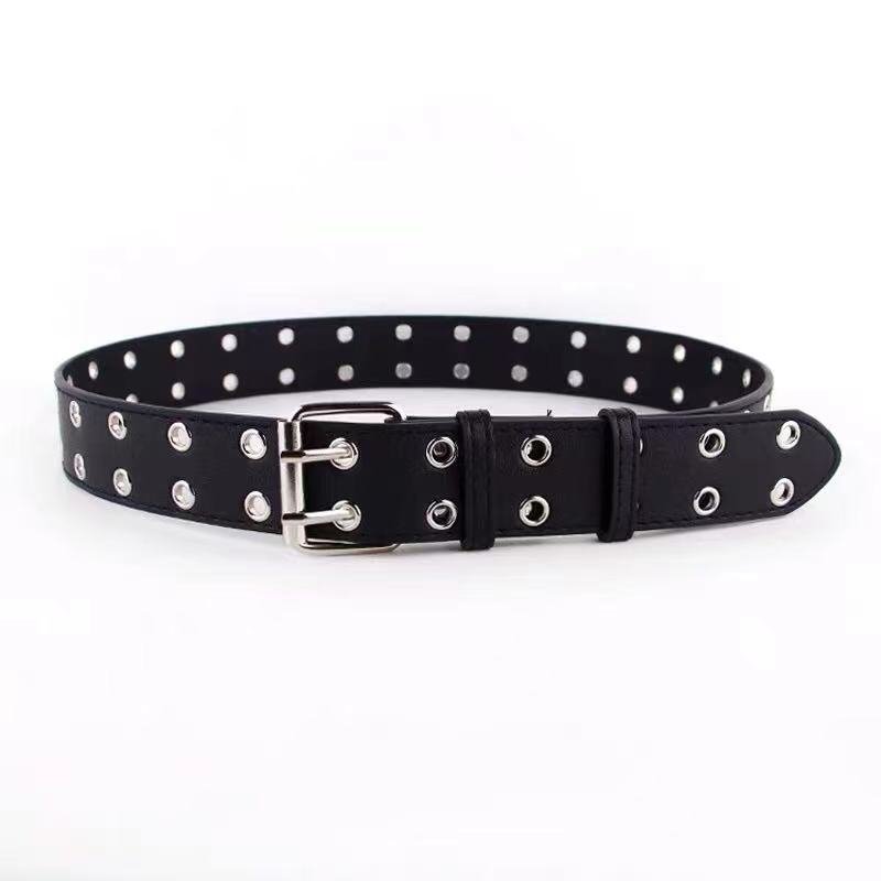 Spot wholesale men's leather belt black and brown designer round hole buckle punk G belt