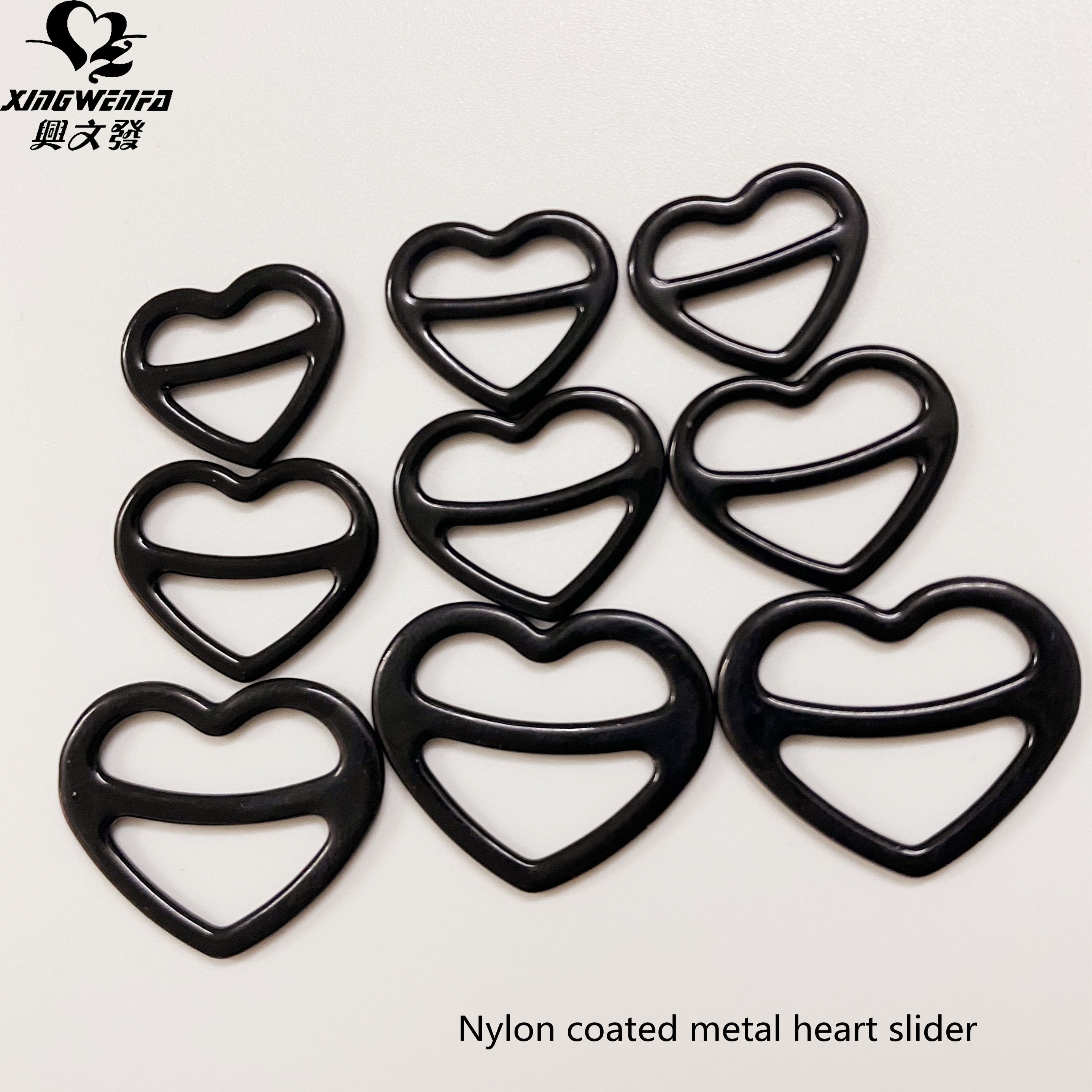 Bra accessories Nylon coated black metal heart adjuster buckle bra strap metal heart shape adjuster sliders