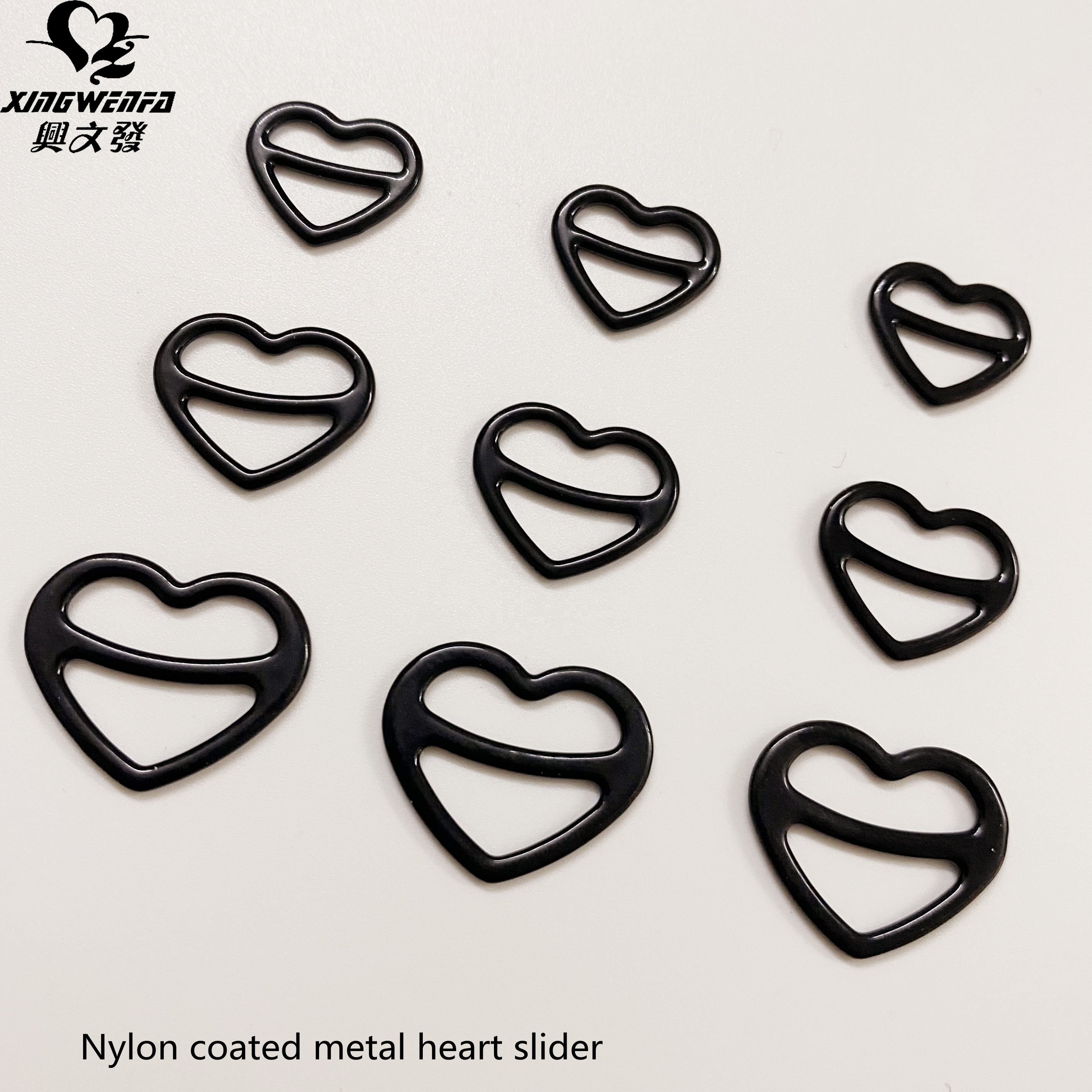 Bra accessories Nylon coated black metal heart adjuster buckle bra strap metal heart shape adjuster sliders