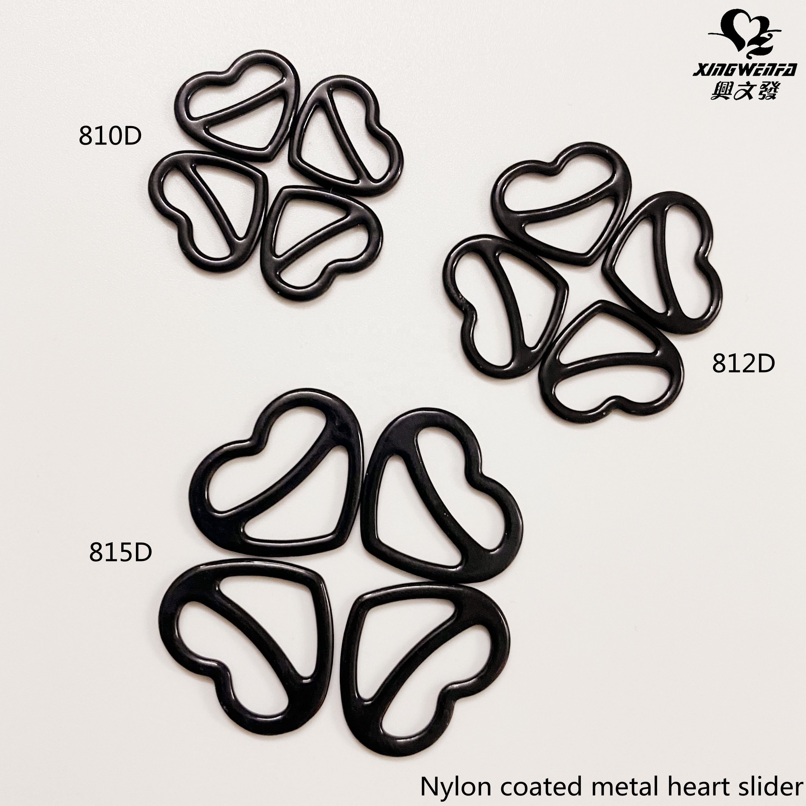 Bra accessories Nylon coated black metal heart adjuster buckle bra strap metal heart shape adjuster sliders