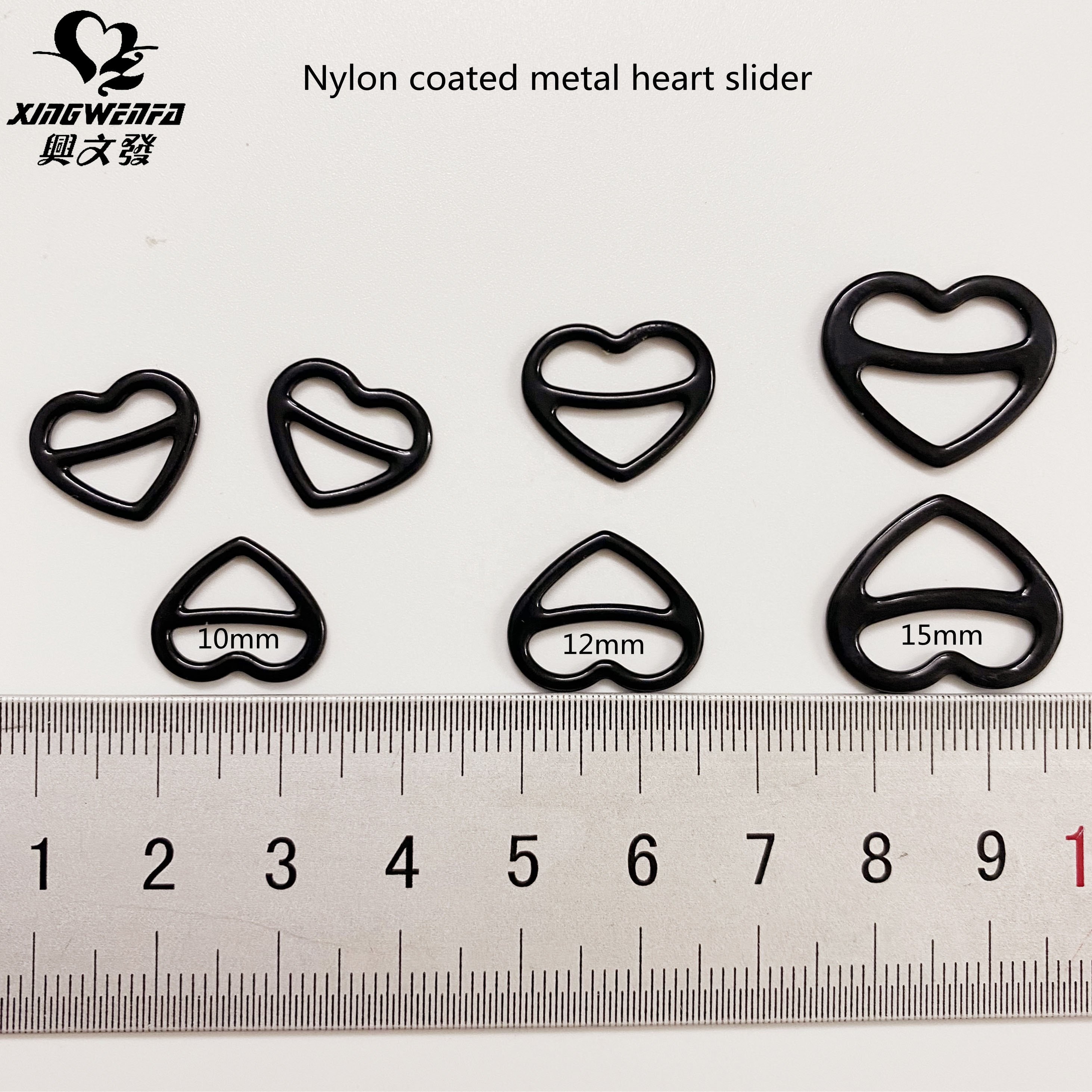 Bra accessories Nylon coated black metal heart adjuster buckle bra strap metal heart shape adjuster sliders